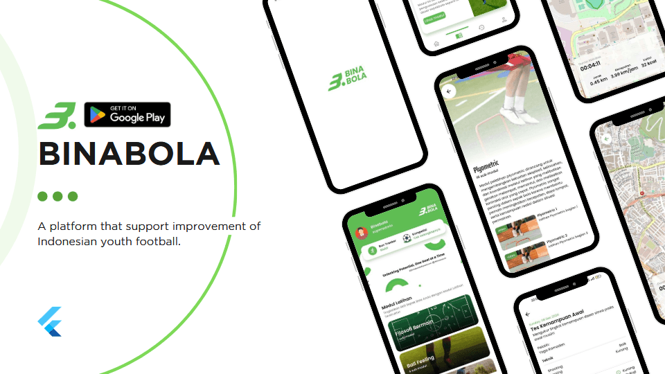 BinaBola app screens on mobile phones